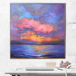 Großes Original übergroßes Gemälde blaues Kunstwerk lila Gemälde rosa Leinwand Kunst Ozean moderne Kunst Landschaftsmalerei | PURPLE HORIZON