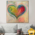 Abstrakte Herz-Gemälde auf Leinwand Bunte romantische Malerei strukturierte handgemalte Kunst | ROMANTIC VALENTINE 102x102 cm