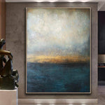 Abstrakte blaue Malerei graue Malerei Landschaftsmalerei Sonnenuntergang Malerei Ozean Malerei | WATERSCAPE