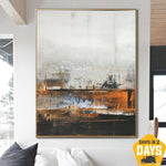 Große abstrakte bunte Gemälde auf Leinwand in weißen und braunen Farben strukturiertes Ölgemälde handgemalte Kunst | ORANGE 120x95 cm
