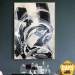 Abstraktes Schwarz-Weiß-Gemälde Großes Original-Ölgemälde auf Leinwand Schwarz-Weiß-Malerei Acryl Fine Art Room Decor | CONFUSION 70x50 cm