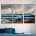 Original Abstrakte Meereslandschaft Satz von 3 Gemälden auf Leinwand Ozean Ölgemälde Handgemachte Blaue Kunst Triptychon Gemälde | AHEAD OF THE STORM