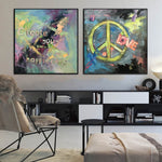 Abstraktes farbenfrohes Set mit 2 Gemälden auf Leinwand Original Hipster Fine Art Moderne Diptychon-Gemälde Zeitgenössische Kunst | HIPSTER HAPPINESS