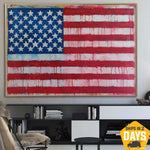 Großes Gemälde der USA-Flagge USA-Flaggen-Kunstwerk auf Leinwand, original strukturierte Gemälde auf Leinwand, handgefertigte Karte, Raumdekoration | USA FLAG 80x110 cm