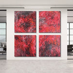 Abstraktes rotes Set mit 4 Gemälden auf Leinwand, modernes individuelles Ölgemälde, abstraktes strukturiertes Kunstwerk ist eine perfekte Dekoration für Ihr Wohnzimmer | SCARLET ABYSS