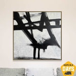Abstrakte Schwarz-Weiß-Gemälde auf Leinwand, Gemälde im Franz-Kline-Stil, moderne minimalistische Kunst für Büro- oder Heimwanddekoration | ALTER BRIDGE 66x66 cm