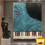 Großes abstraktes Klaviergemälde, zeitgenössisches Acryl-Ölgemälde, modernes blaues Kunst-Textur-Gemälde, Wanddekoration | MIRACLE SOUNDS 152x117 cm