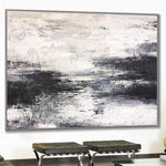 Abstraktes Ölgemälde übergroße Kunstwerke Schwarz-Weiß-Malerei auf Leinwand | FOGGY MORNING