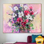 Ursprüngliche abstrakte Blumenmalerei auf Leinwand, bunte Blumenkunst, strukturiertes Acryl-Ölgemälde | FLORAL REFLECTION 60x80 cm
