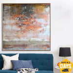 extra große abstrakte orangefarbene Acrylbilder auf Leinwand moderne minimalistische Kunst original strukturierte Kunst | SCALE 152x152 cm