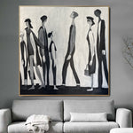 Original abstrakte Menschen-Gemälde auf Leinwand, schwarz-weiß, figurative Kunst, strukturierte, minimalistische Malerei, Wanddekoration | QUEUE