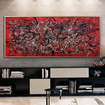 Jackson Pollock Stil Gemälde auf roter abstrakter Leinwand Kunst moderne Kunst handgemachte Wandkunst | SCARLET DREAMS
