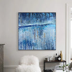 Abstrakte Meereslandschaft Malerei auf Leinwand Original Blaue Wandkunst Moderne Kunstwerke für Wohnzimmer | OCEAN FRONTIER