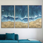 Großes Abstraktes Ozean Gemälde Set von 3 Gemälden auf Leinwand Original Blaues Ölgemälde Handgemachtes Kunstwerk Triptychon Gemälde | SUNNY BEACH