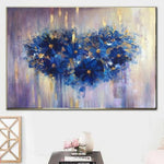 Große abstrakte Blumen Malerei auf Leinwand Moderne Wandkunst Blau Zeitgenössische Kunst Acryl Kunstwerk | FLOWER HEART