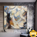 Beige abstrakte expressionistische Malerei auf Leinwand in Pastellfarben Acryl Fine Art handgemalte Kunstwerke | SKY HAVEN 66x66 cm