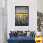 Große abstrakte graue Gemälde auf Leinwand Gold Fine Art minimalistische handgefertigte Kunstwerke moderne reichhaltige strukturierte Malerei | GOLD RAIN 101x76 cm