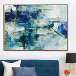 Original abstrakte blaue Gemälde auf Leinwand Acryl expressionistische Kunst moderne strukturierte Wandkunst handgemachte Malerei | ICE CUBES