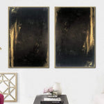 Großes Original Blattgold-Malerei-Set von 2 Kunstwerken schwarze Wandmalerei übergroße Gemälde auf Leinwand kreative Textur-Kunst | DARK REFLECTION