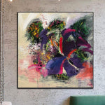 Bunte original abstrakte Malerei in Beige, lila und grüne Farben Moderne abstrakte Fine Art Acryl Handgemachte Artwork | FLOWERS BOUQUET