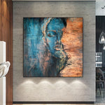 Original Blau und Bronze Acrylgemälde Abstraktes Weibliches Gesicht Handgemachtes Dekor für Wohnzimmer | ANOTHER PERSON