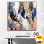 Große abstrakte farbenfrohe Gemälde auf Leinwand, moderne, lebendige, expressionistische Acrylmalerei | COLORFUL STAGE 152x152 cm