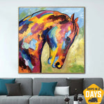 Abstrakte Pferdebilder auf Leinwand, bunte strukturierte Malerei, Tier, moderne Malerei, kreative Wanddekoration | RAINBOW HORSE 80x80 cm