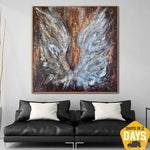 Große Original-abstrakte Flügel-Gemälde auf Leinwand, moderne Expressionismus-Kunst, strukturierte kreative Malerei | ANGEL WINGS 115x115