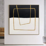 Original abstrakte Schwarz-Weiß-Gemälde auf Leinwand minimalistische Kunst strukturierte Malerei goldene Linien Kunst moderne Wandkunst | DIVIDED POWER