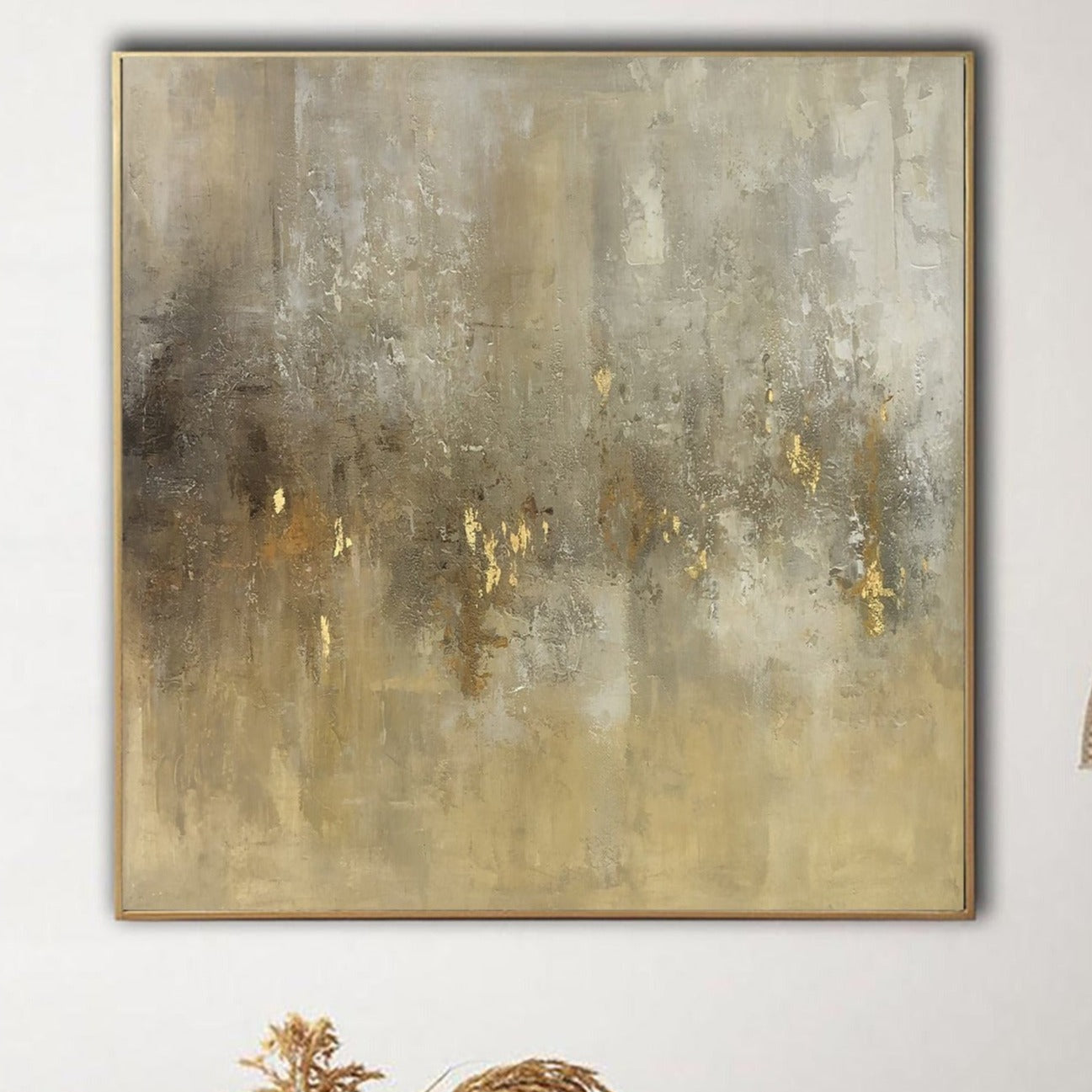 großes abstraktes gemälde auf leinwand beige moderne gemälde gold abstrakte  wandkunst malerei übergroße wandkunst abstrakt für wohnzimmer |