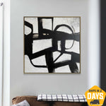 Originale abstrakte Schwarz-Weiß-Gemälde auf Leinwand, minimalistische Kunst, Gemälde im Franz-Kline-Stil, modernes Büro-Wandbehang-Dekor | BLACK HONEYCOMBS 66x66 cm