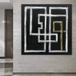 Abstrakte Schwarz-Weiß-Gemälde auf Leinwand Minimalistische Kunst Lebendige Farben Moderne Öl Handgemalte Kunst Wohnzimmer Dekor | GEOMETRIC LABYRINTH