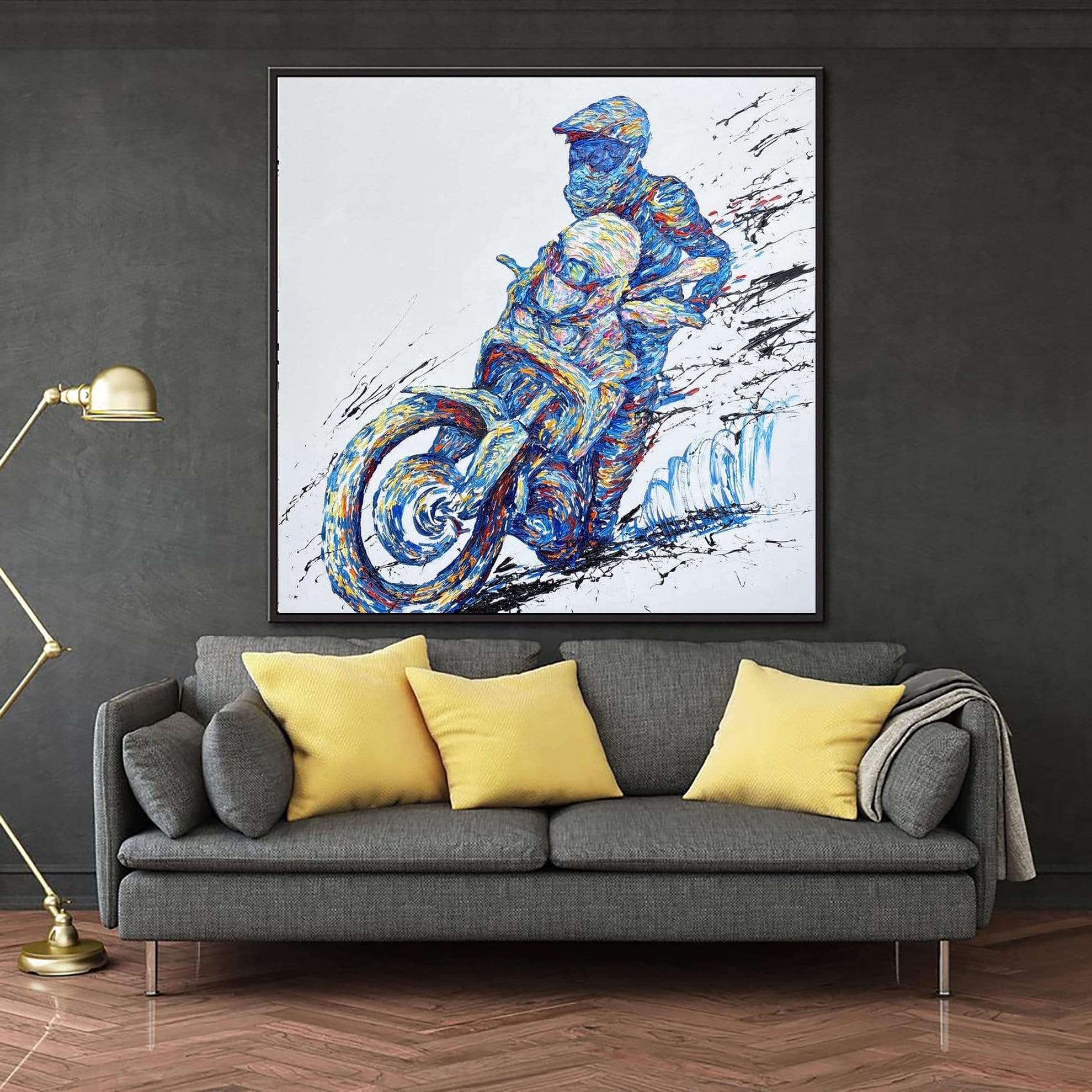große original-motorrad-gemälde auf leinwand abstrakte motorsport