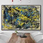Jackson Pollock Stil Gemälde auf Leinwand abstrakte expressionistische Malerei in blauen und gelben Farben moderne handgemachte Malerei | CHAOTIC DREAMS