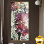 Abstrakte Leinwand-Blumen-Blumenstrauß-Malerei-bunte Ölgemälde-Wand-Kunst-abstrakte feine Kunst für Wohnzimmer-Dekor | BOUQUET OF FLOWERS 90x40 cm