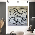 Abstrakte Schwarz-Weiß-Gemälde auf Leinwand, einzigartiges Kunstwerk mit abstrakten Linien, moderne geometrische Malerei, minimalistische Acrylkunst für Heimdekoration | WANDERING CIRCLES