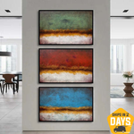 Großes Set von Gemälden auf Leinwand Abstrakte Landschaftskunst Original strukturierte bunte Malerei minimalistische Kunst Val Decor | TIME OF DAY 3P 120x60 cm