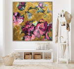 Große Blumen Gemälde auf Leinwand bunte abstrakte florale Kunst in Rosa und Gold Farben strukturierte handgemachte Malerei moderne Kunst | FLOWER COLLAGE