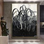 Große originale abstrakte schwarze und weiße Gemälde auf Leinwand Zeitgenössische Wandkunst Moderne Wanddekor | BOILING NIGHT