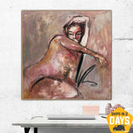 Abstrakte figurative Malerei Große postexpressionistische Gemälde auf Leinwand Edgar Degas Woman Art Original Sexy Artwork | POSE 117x117 cm