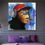 Großer Affe mit Zigarre Pop Art Malerei auf Leinwand 50x50 pastosen Kunstwerk Tier Leinwand Kunst Affe abstrakte Malerei Wanddekoration | MONKEY FUNKY