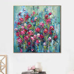 Original-Blumengemälde auf Leinwand, rote Blumen, Gemälde auf Leinwand, Liebes-Wandkunst, übergroße, dicke, bunte Öl-Handkunst| FLORISTIC