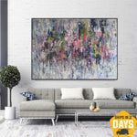 Große abstrakte bunte Gemälde auf Leinwand, expressionistisches Strukturgemälde, originales Ölgemälde für Wohndekoration | MISTED GLASS 91x137 cm