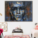 Abstrakte Porträtgemälde auf Leinwand Blau Figurative Kunst Acryl Gesicht Malerei Expressionistische Kunst 30x40 Strukturierte Malerei Glam Decor\\n | GULLIBLE FACE