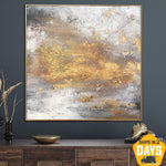 Abstrakte graue Gemälde auf Leinwand mit Blattgold-Textur Art Luxus-Gemälde Moderne handgemalte Kunstwerke | BRIGHT LIGHT 81x81 cm