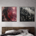 Original Satz von 2 Gemälden Abstrakte Rote und Schwarze Gemälde auf Leinwand Moderne Wandkunst Textur Handgefertigte Kunstwerke | QUANTUM REALMS