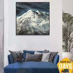 Abstrakte Everest Mountain Gemälde auf Leinwand Original Everest Mountains Malerei Landschaft Wandkunst | WHITE PEAKS 102x102 cm