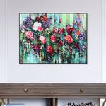 Abstrakte blühende Blumenfeldgemälde auf Leinwand, modernes Acryl-Blumenkunstwerk, romantische expressionistische Malerei, schweres strukturiertes Kunstdekor | BLOOMING FIELD