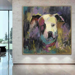Große abstrakte Hundemalereien auf Leinwand American Pitbull ästhetische Malerei 40x40 Acryl Kunstwerk moderne Kunst-Wand-Dekor | LIFELONG FRIEND