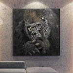 Großes Tier Gemälde Leinwand Abstrakt Gorilla Wandkunst Schwer strukturierte Kunst Monochromes Kunstwerk Realistisches Tierportrait Gemälde | PIERCING GAZE